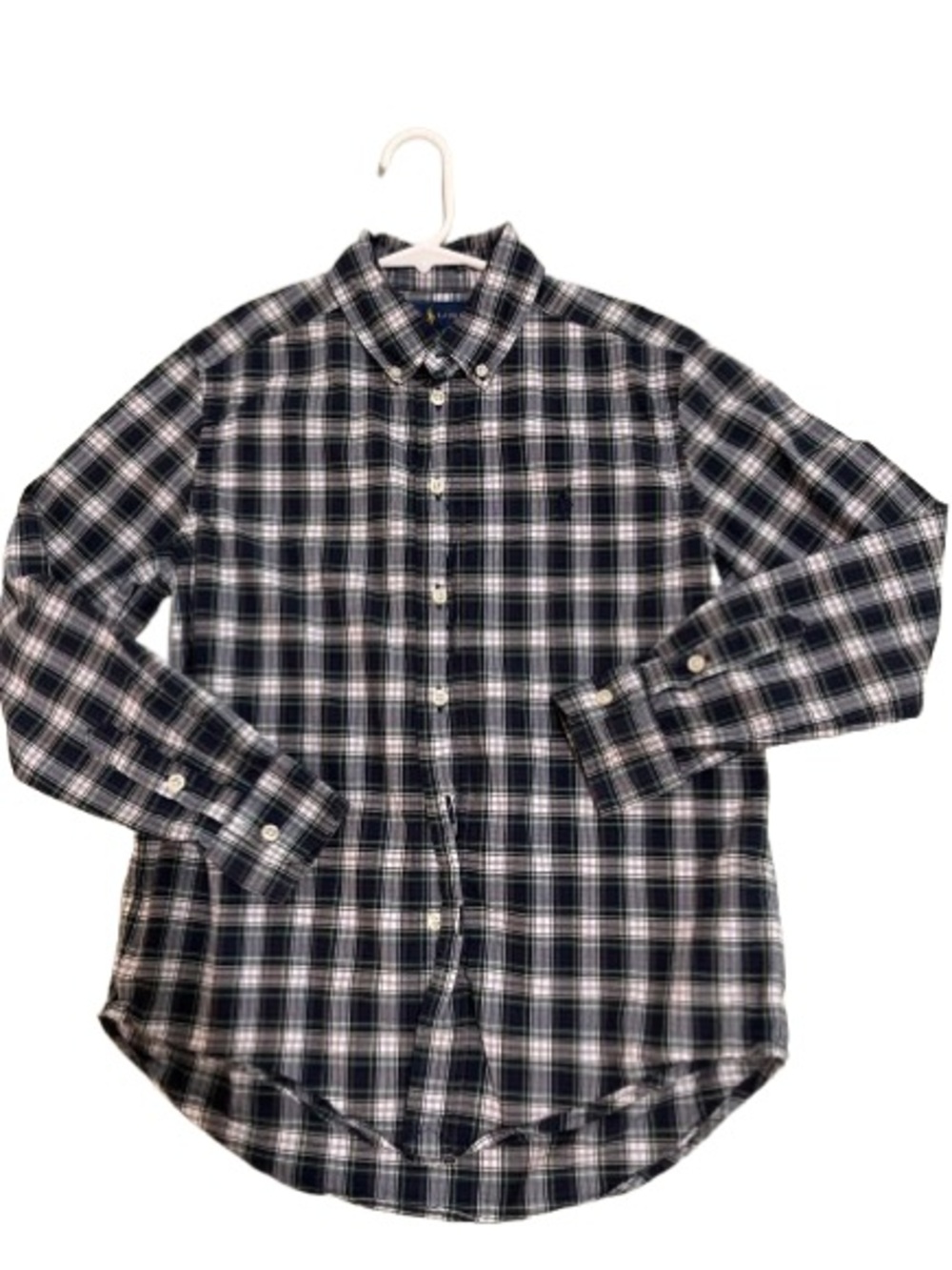 Ralph Lauren Navy and White Plaid Button-Down Shirt
